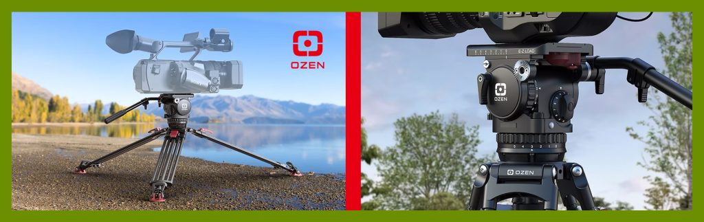 Trípodes y pedestales de alta calidad de la marca Ozen, diseñados para proporcionar estabilidad y precisión en la grabación de vídeo y fotografía profesional. Ideales para equipos de transmisión y producciones audiovisuales.