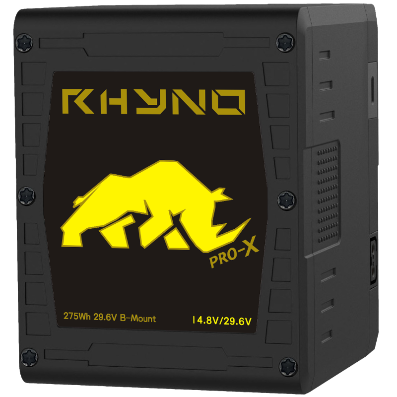 Batería Rhyno de Pro-X, de alto rendimiento y larga duración, diseñada para ofrecer energía confiable en equipos de transmisión y dispositivos móviles.